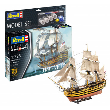 KIT PARA MONTAR REVELL MODEL SET HMS VICTORY 1/225 269 PEÇAS COMPLETO COM TINTAS COLA E PINCEL REV 65408